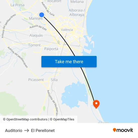 Auditorio to El Perellonet map