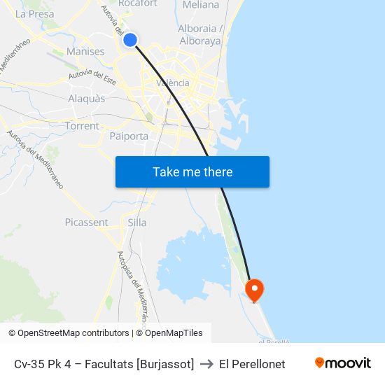 Cv-35 Pk 4 – Facultats [Burjassot] to El Perellonet map