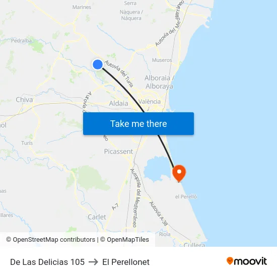 De Las Delicias 105 to El Perellonet map