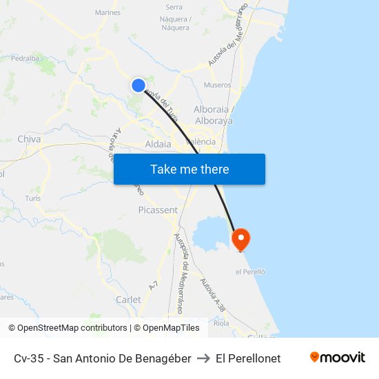 Cv-35 - San Antonio De Benagéber to El Perellonet map