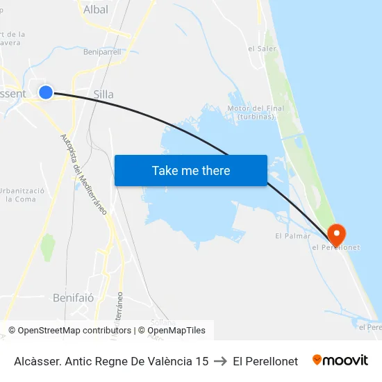 Alcàsser. Antic Regne De València 15 to El Perellonet map