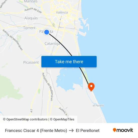 Francesc Ciscar 4 (Frente Metro) to El Perellonet map