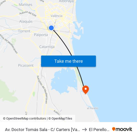 Av. Doctor Tomás Sala - C/ Carters [València] to El Perellonet map
