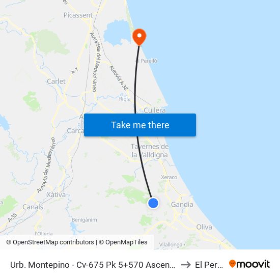 Urb. Montepino - Cv-675 Pk 5+570 Ascendente (A Demanda) [Gandia] to El Perellonet map