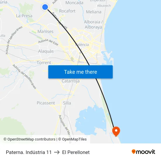 Paterna. Indústria 11 to El Perellonet map