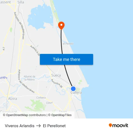 Viveros Arlandis to El Perellonet map