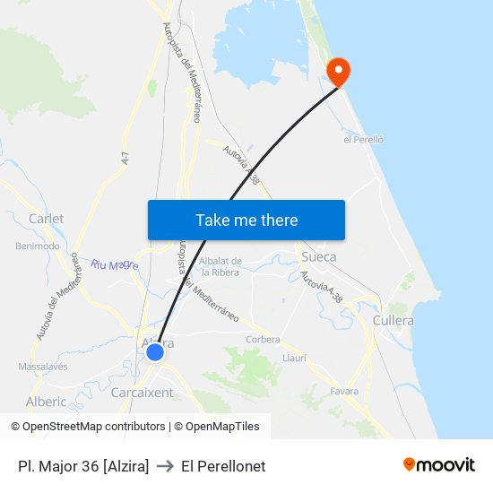 Pl. Major 36 [Alzira] to El Perellonet map
