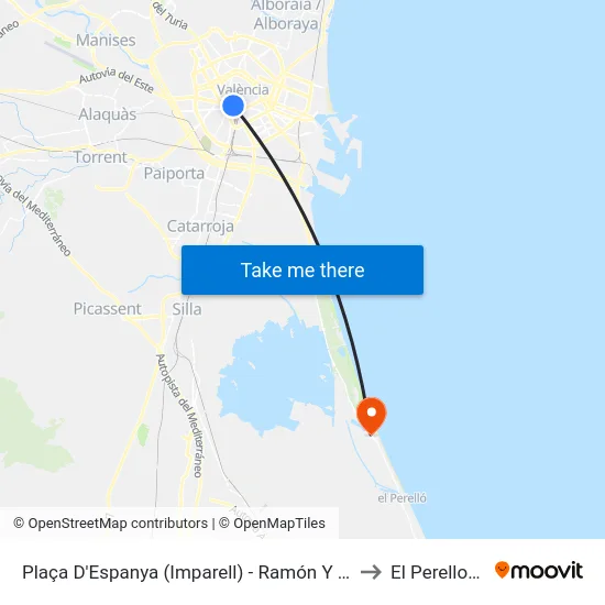 Plaça D'Espanya (Imparell) - Ramón Y Cajal to El Perellonet map