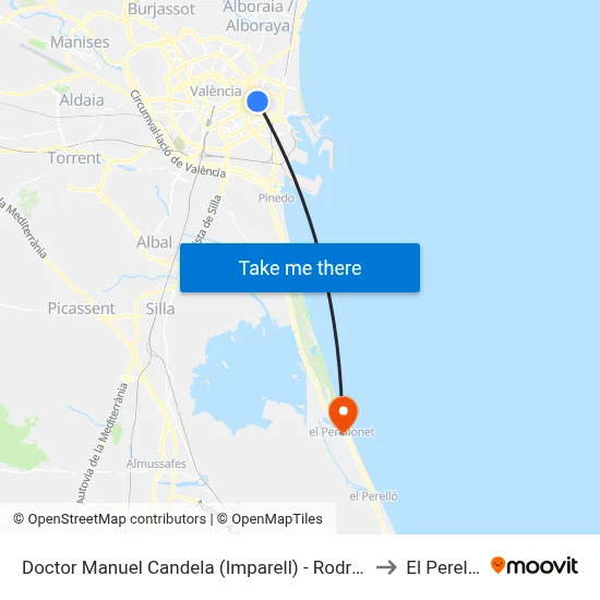 Doctor Manuel Candela (Imparell) - Rodríguez De Cepeda to El Perellonet map