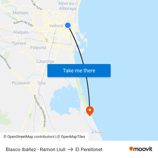 Blasco Ibáñez - Ramon Llull to El Perellonet map