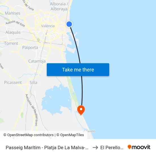 Passeig Marítim - Platja De La Malva-Rosa to El Perellonet map