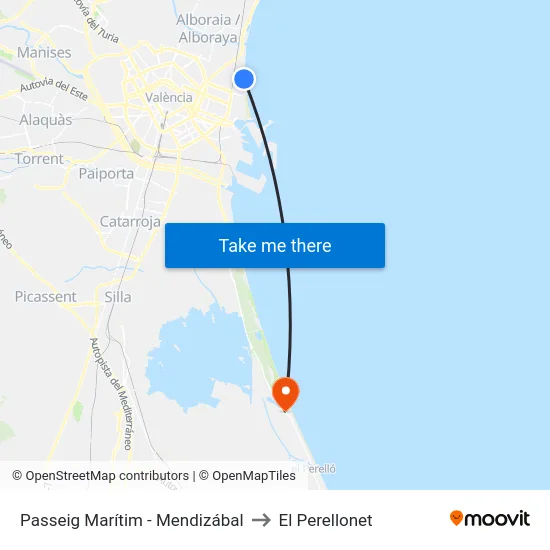 Passeig Marítim - Mendizábal to El Perellonet map