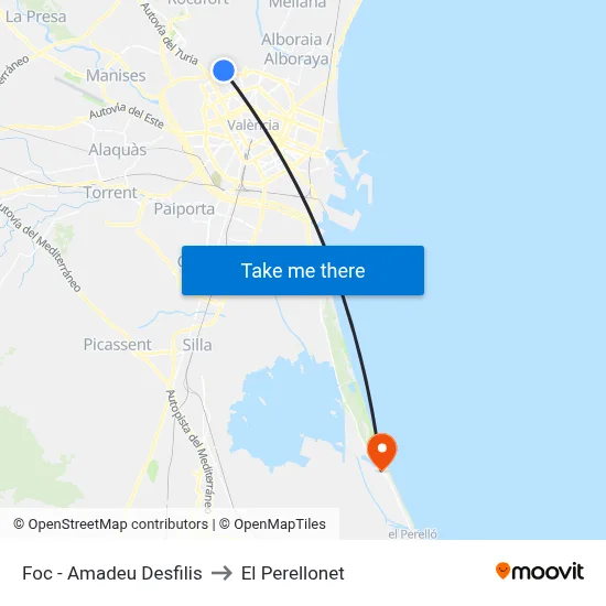 Foc - Amadeu Desfilis to El Perellonet map