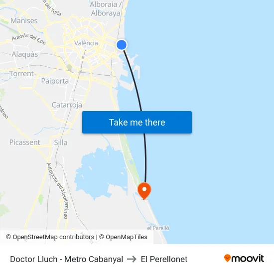 Doctor Lluch - Metro Cabanyal to El Perellonet map