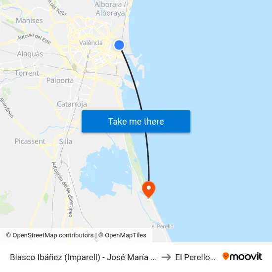 Blasco Ibáñez (Imparell) - José María Haro to El Perellonet map