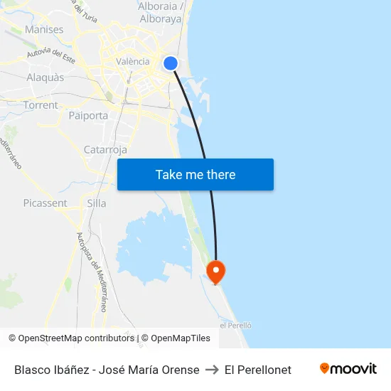 Blasco Ibáñez - José María Orense to El Perellonet map