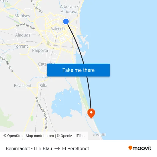 Benimaclet - Lliri Blau to El Perellonet map