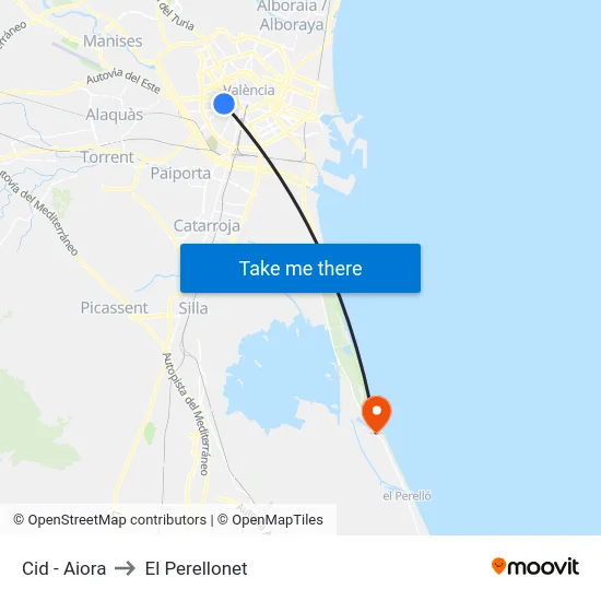 Cid - Aiora to El Perellonet map