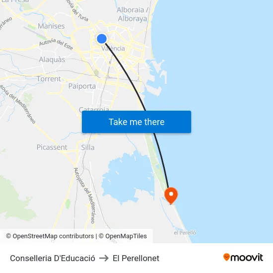 Conselleria D'Educació to El Perellonet map