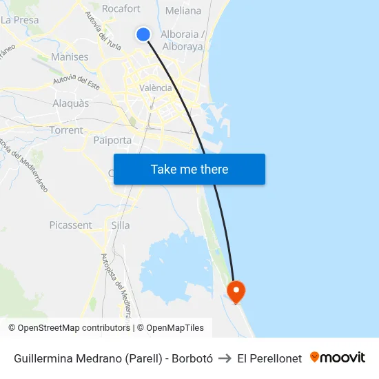 Guillermina Medrano (Parell) - Borbotó to El Perellonet map