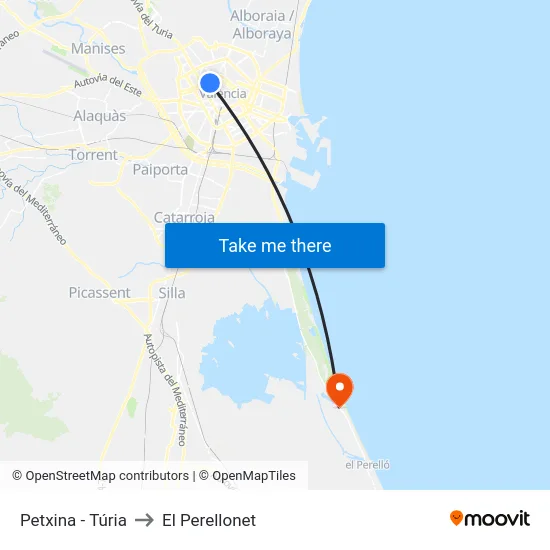Petxina - Túria to El Perellonet map