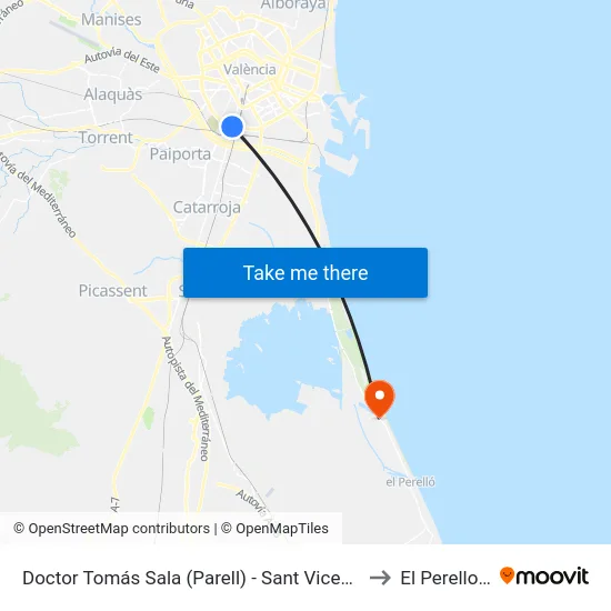 Doctor Tomás Sala (Parell) - Sant Vicent Màrtir to El Perellonet map