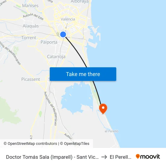 Doctor Tomás Sala (Imparell) - Sant Vicent Màrtir to El Perellonet map