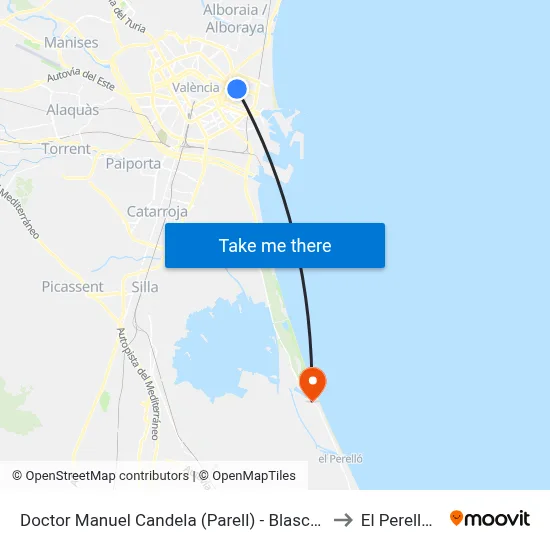 Doctor Manuel Candela (Parell) - Blasco Ibáñez to El Perellonet map