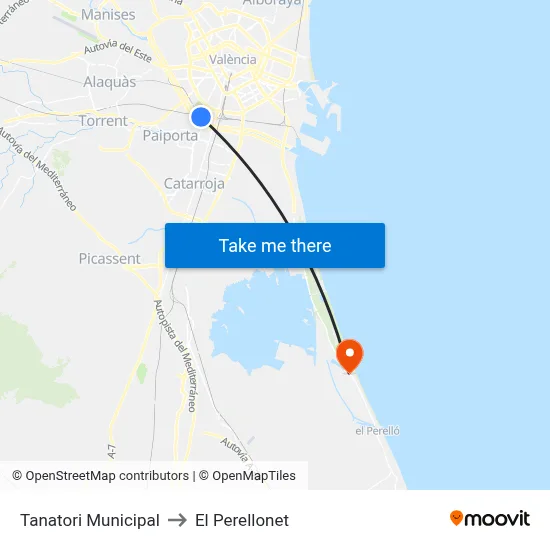 Tanatori Municipal to El Perellonet map