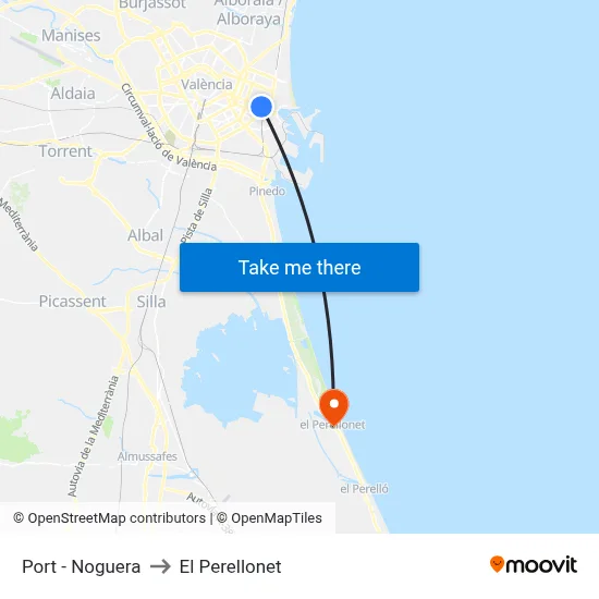 Port - Noguera to El Perellonet map