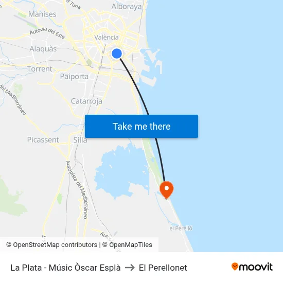 La Plata - Músic Òscar Esplà to El Perellonet map