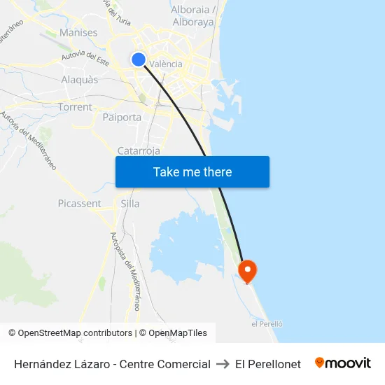 Hernández Lázaro - Centre Comercial to El Perellonet map