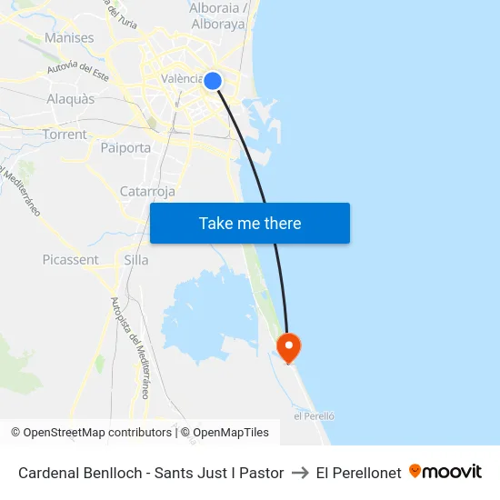 Cardenal Benlloch - Sants Just I Pastor to El Perellonet map