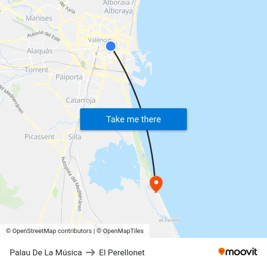 Palau De La Música to El Perellonet map