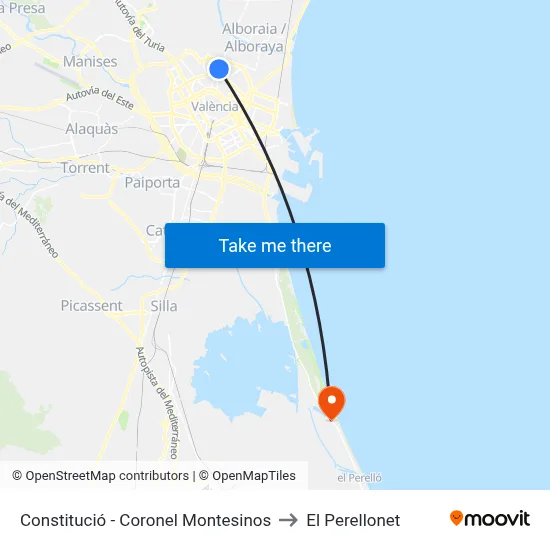 Constitució - Coronel Montesinos to El Perellonet map