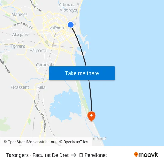 Tarongers - Facultat De Dret to El Perellonet map