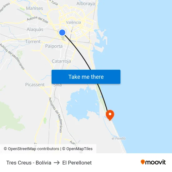 Tres Creus - Bolívia to El Perellonet map