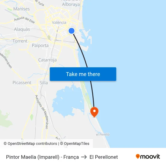 Pintor Maella (Imparell) - França to El Perellonet map