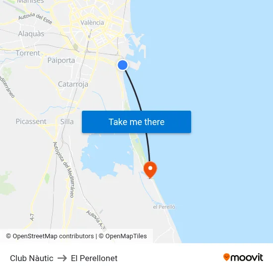 Club Nàutic to El Perellonet map