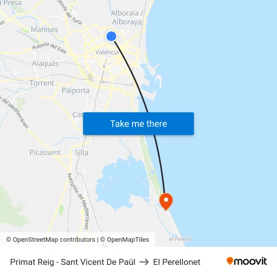Primat Reig - Sant Vicent De Paül to El Perellonet map