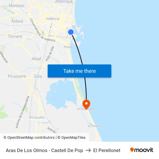 Aras De Los Olmos - Castell De Pop to El Perellonet map