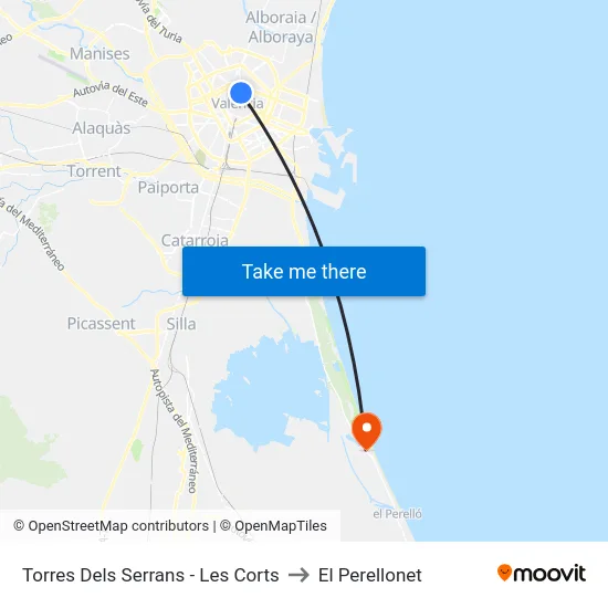 Torres Dels Serrans - Les Corts to El Perellonet map