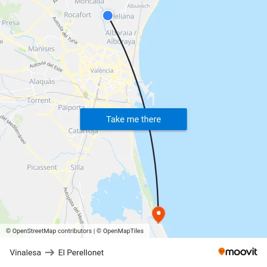Vinalesa to El Perellonet map