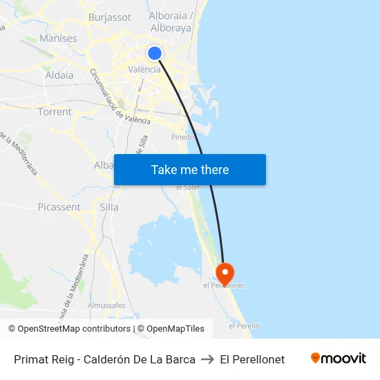 Primat Reig - Calderón De La Barca to El Perellonet map