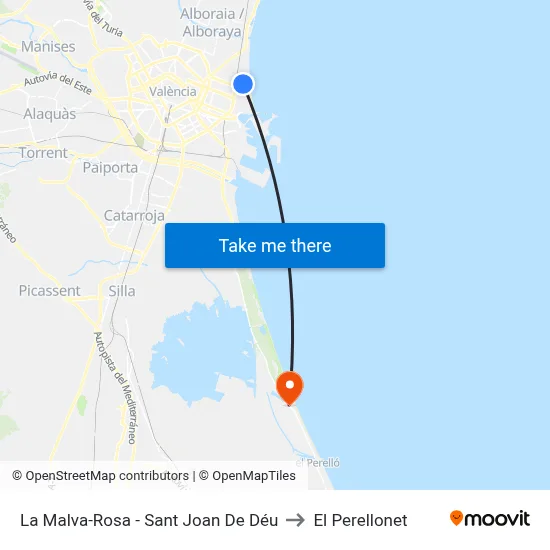 La Malva-Rosa - Sant Joan De Déu to El Perellonet map