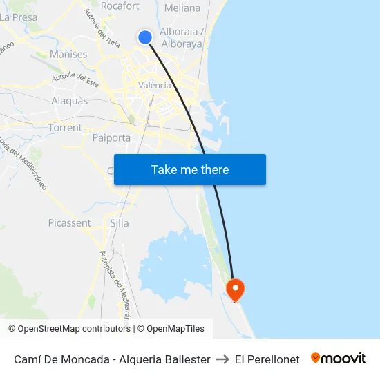 Camí De Moncada - Alqueria Ballester to El Perellonet map