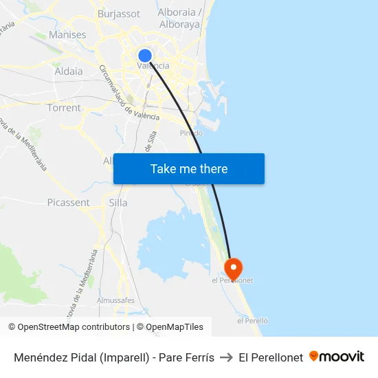 Menéndez Pidal (Imparell) - Pare Ferrís to El Perellonet map