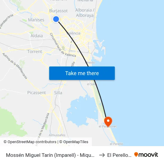 Mossén Miguel Tarín (Imparell) - Miquel Agraït to El Perellonet map