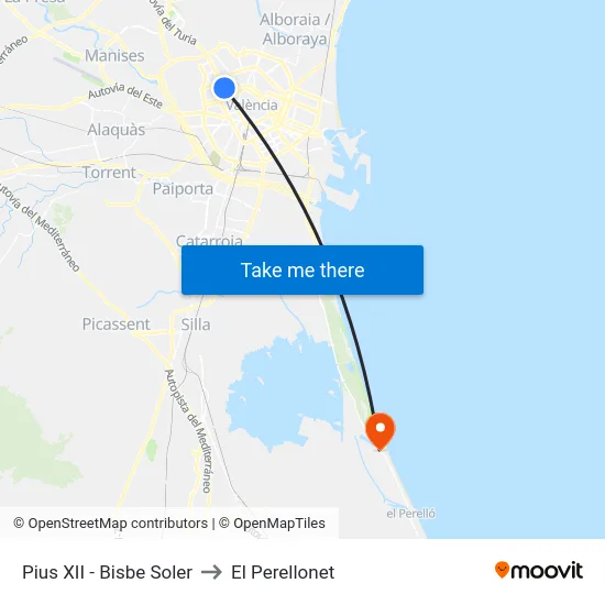 Pius XII - Bisbe Soler to El Perellonet map