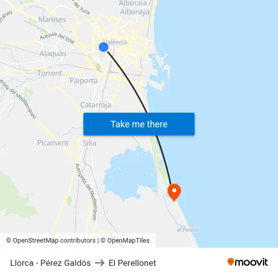 Llorca - Pérez Galdós to El Perellonet map